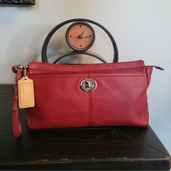 Coach Park Clutch Wristlet Wine Deep Red Leather 13 x 6 - Picture 2 of 12